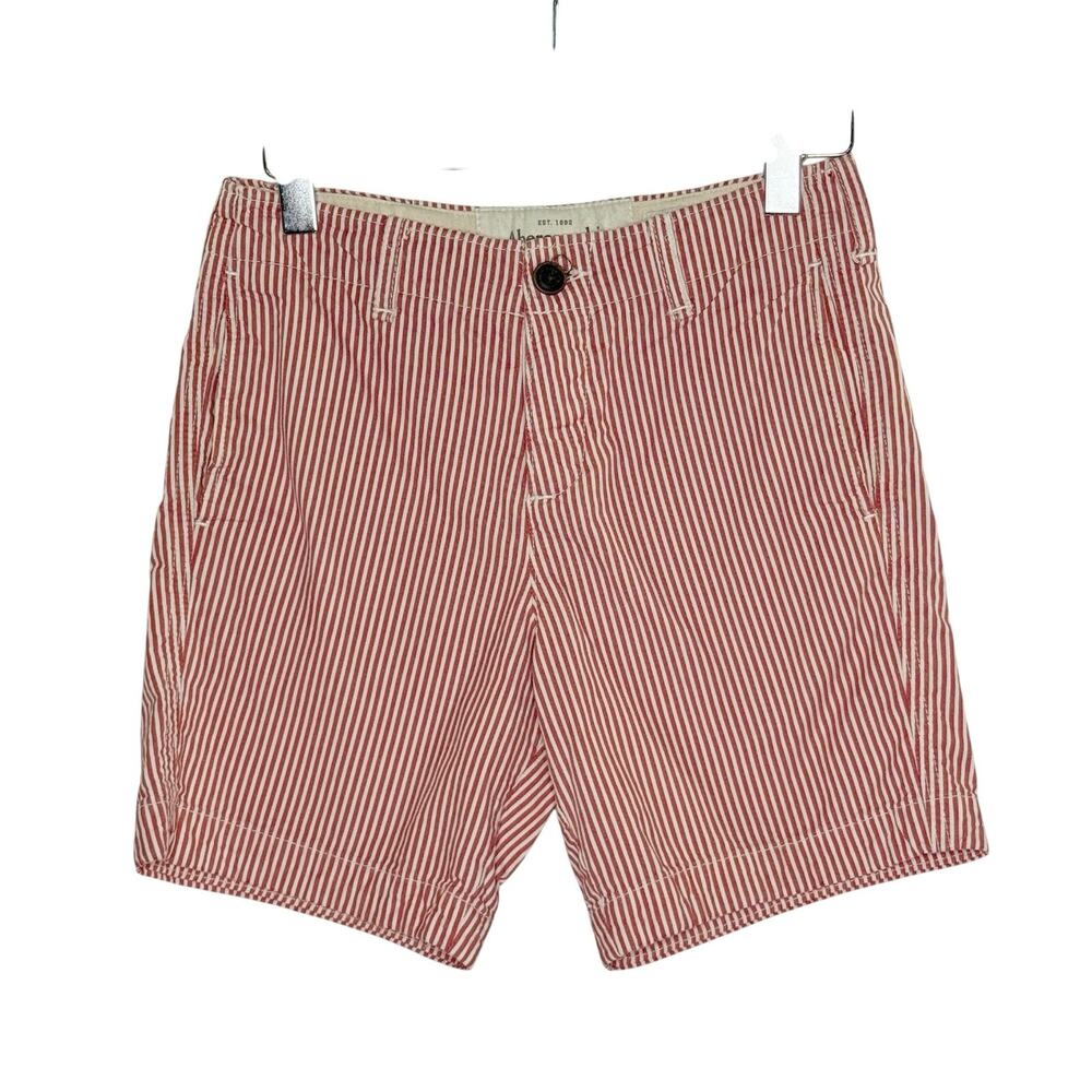 Abercrombie & Fitch Red White Striped Flat Front Shorts 28 7" Inseam 100% Cotton